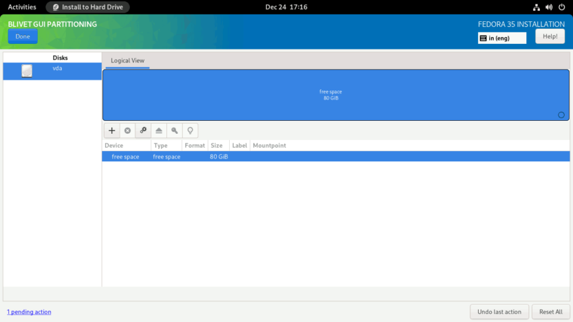 Fedora LUKS With FDE And Snapper With Rollback Blivet Screen