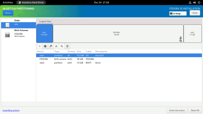 Fedora LUKS With FDE And Snapper With Rollback Blivet All Partitions