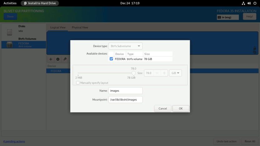 Fedora LUKS With FDE And Snapper With Rollback Blivet Subvolume Images