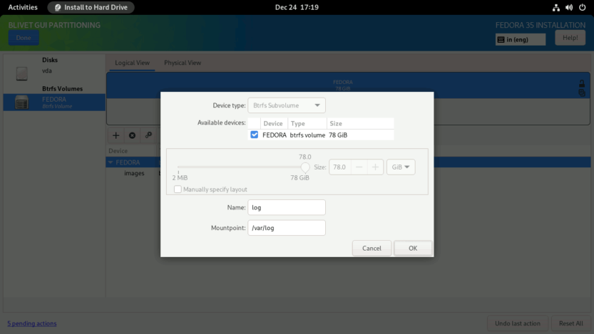 Fedora LUKS With FDE And Snapper With Rollback Blivet Subvolume Log