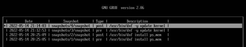 Install Fedora 36 with Snapper and Grub-Btrfs - Snapshot No 4