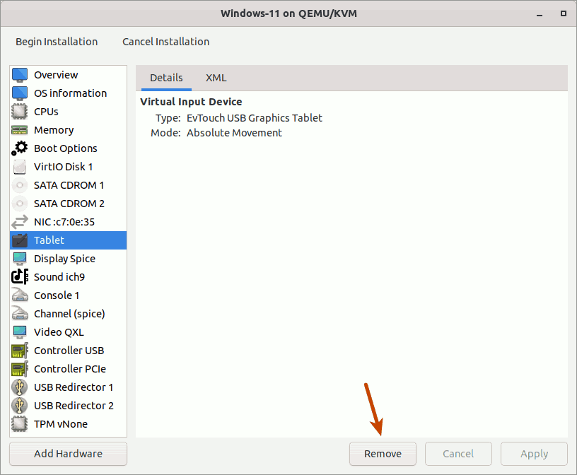 How to Properly Install a Windows 11 Virtual Machine on KVM - Remove Tablet