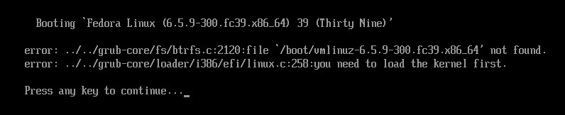 Install Fedora 38/39 with Full Disk Encryption, Snapshot and Rollback Support - Boot Error