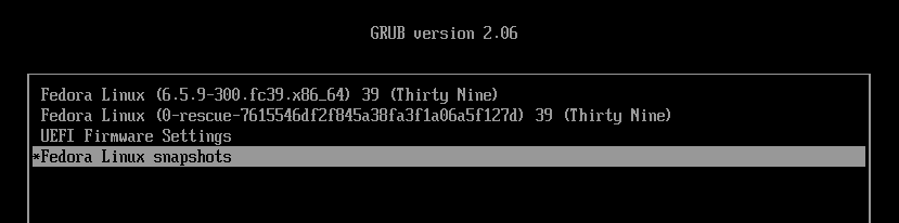 Install Fedora 38/39 with Full Disk Encryption, Snapshot and Rollback Support - Snapshots Menu