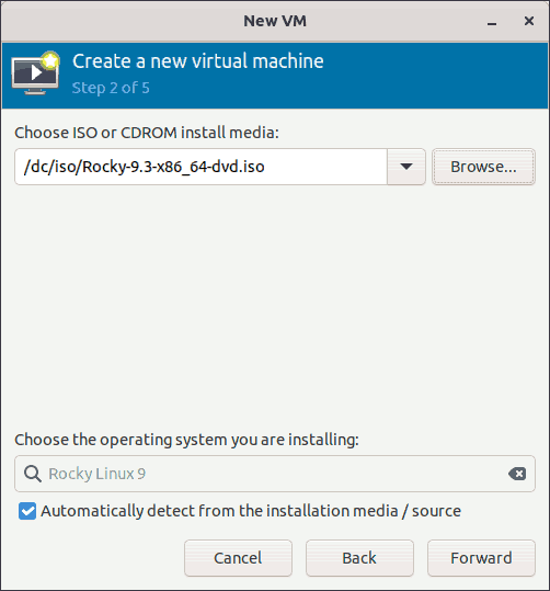 Create Virtual Machines in KVM Virt-Manager - Wizard Step 2 ISO Image