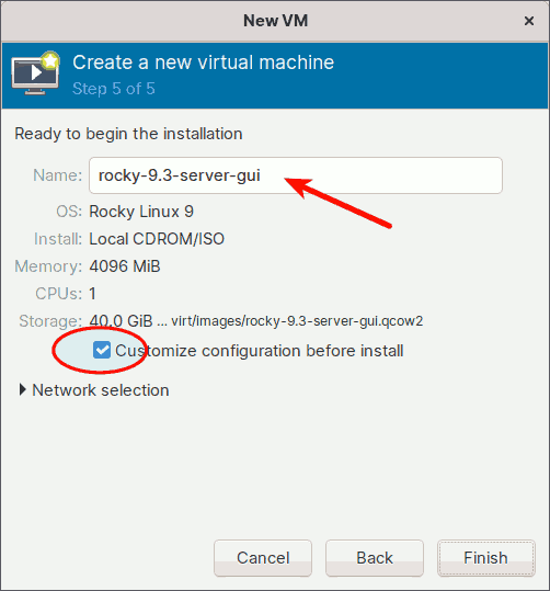 Create Virtual Machines in KVM Virt-Manager - Wizard Step 5 Virtual Machine Name