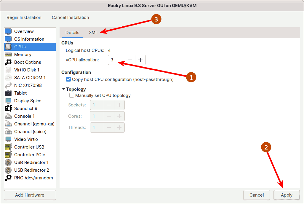 Create Virtual Machines in KVM Virt-Manager - CPU Hot Plug 1