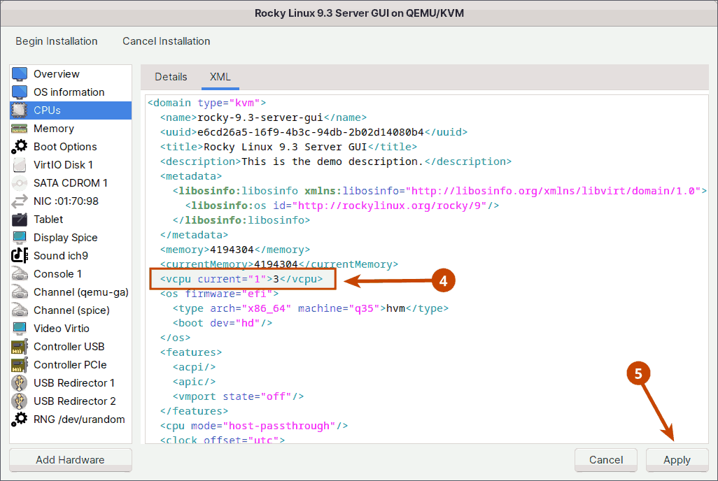 Create Virtual Machines in KVM Virt-Manager - CPU Hot Plug 2