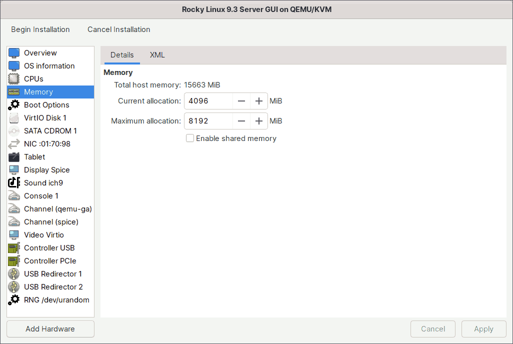 Create Virtual Machines in KVM Virt-Manager - Memory