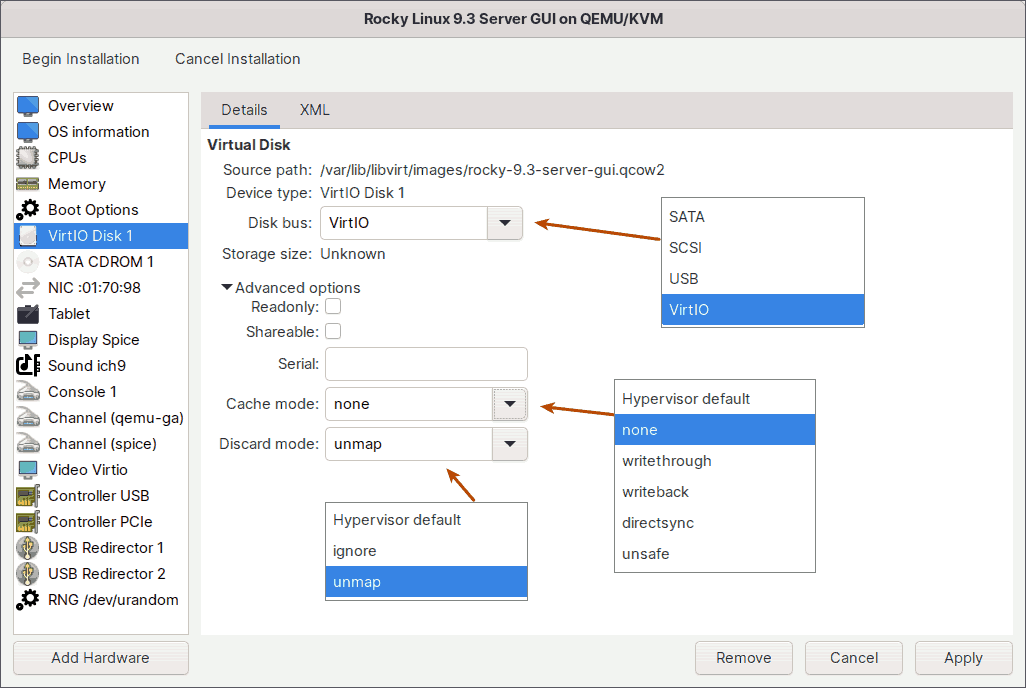 Create Virtual Machines in KVM Virt-Manager - Storage