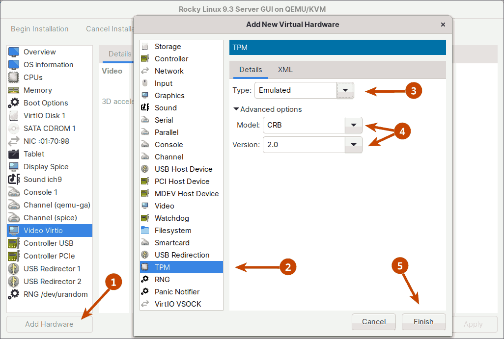 Create Virtual Machines in KVM Virt-Manager - TPM