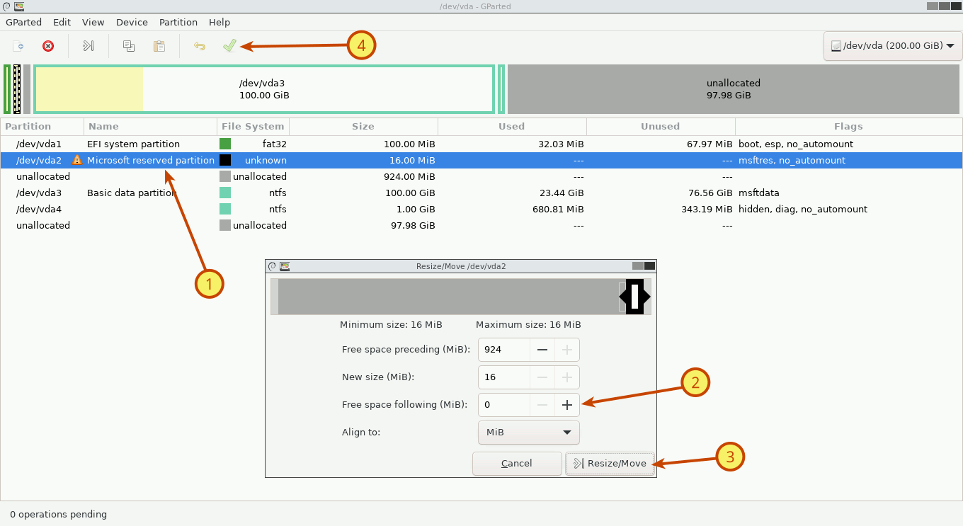 Dual-boot Windows 11 and Ubuntu - GParted Move MSR