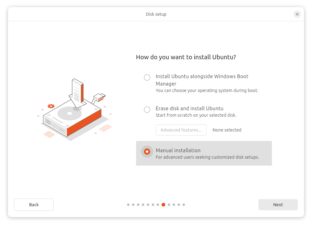 Dual-boot Windows 11 and Ubuntu - Ubuntu Select Manual Installation