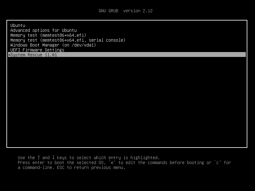 Dual-boot Windows 11 and Ubuntu - System Rescue GRUB Menu