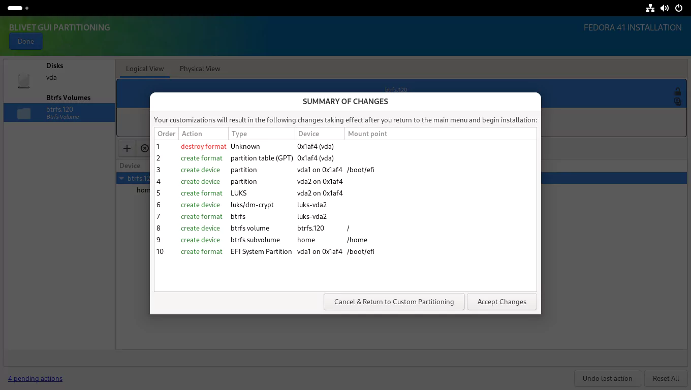 Install Fedora 41 with Full Disk Encryption Snapshot and Rollback Support - Verify Changes